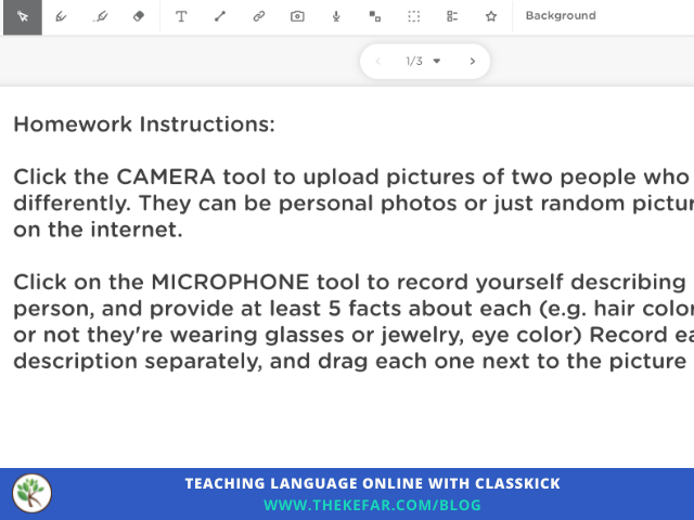 Written homework instructions in Classkick